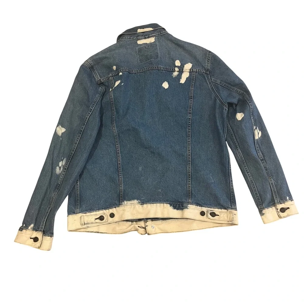 Levi's Strauss Mens Custom Bleached Splatter Denim Trucker Jacket Blue XL